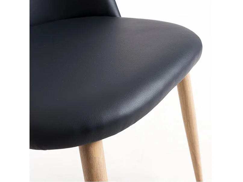 Juego de 2 sillas Kazon - Elegante piel sintética y patas de metal efecto madera clara-Color Negro