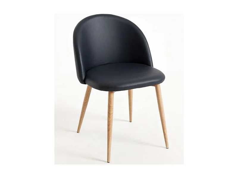 Lot de 2 chaises Kazon - Simili cuir élégant et pieds métal effet bois clair-Couleur Noir