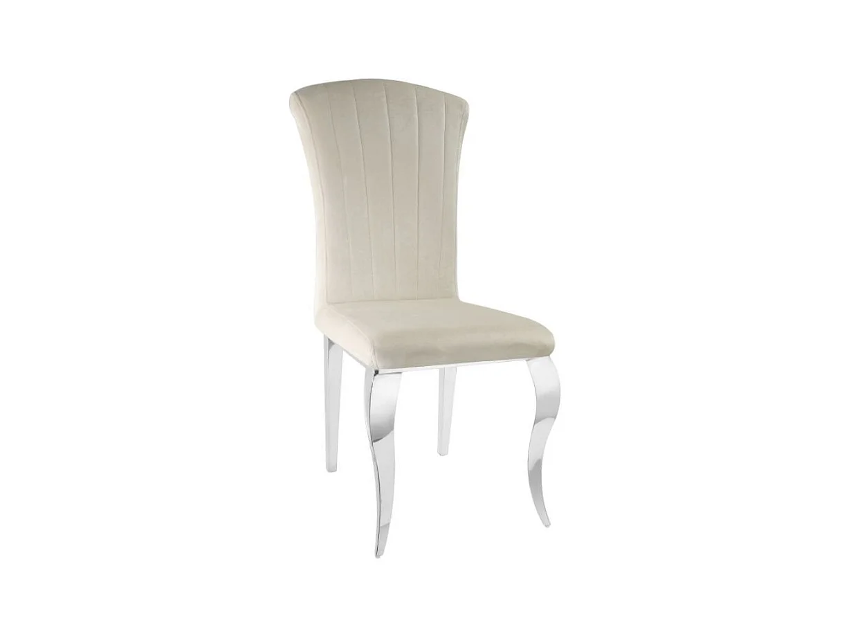 Lot de 6 chaises baroque Kania - Velours et pieds effet miroir-Couleur Beige clair
