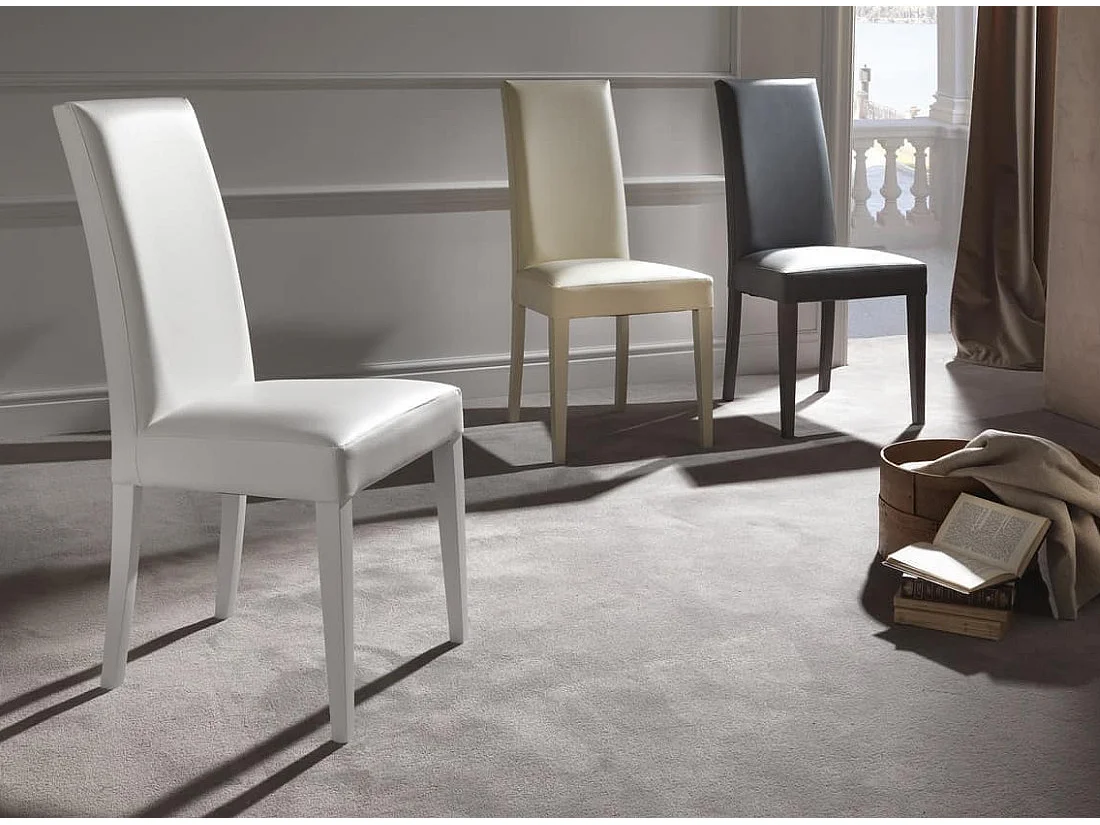 Chaise en bois massif et faux cuir Tanio - Lot de 2-Couleur Blanc