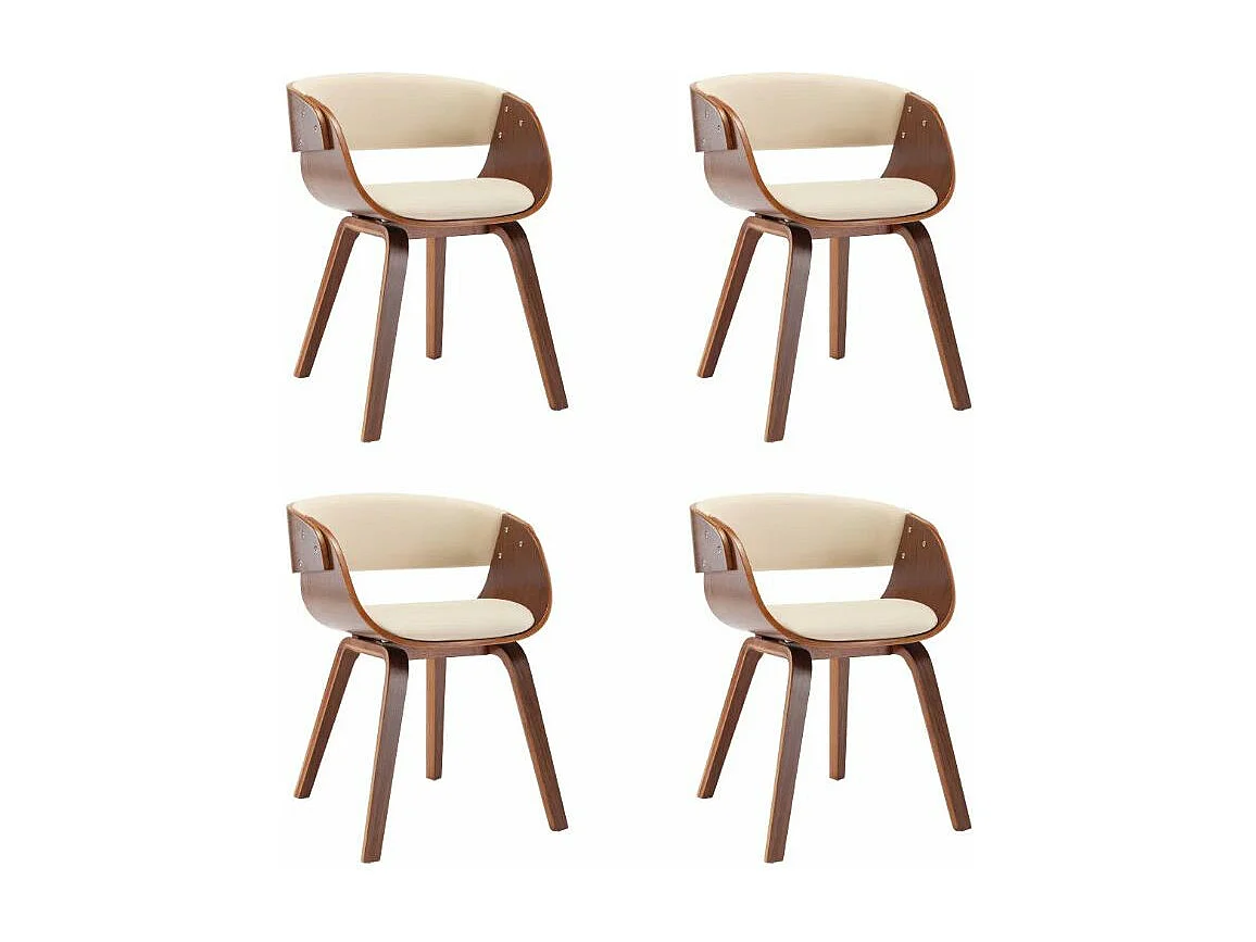 Chaise de salle à manger bois foncé et simili cuir beige Onetop - Lot de 4