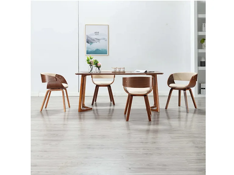 Chaise de salle à manger bois foncé et simili cuir beige Onetop - Lot de 4