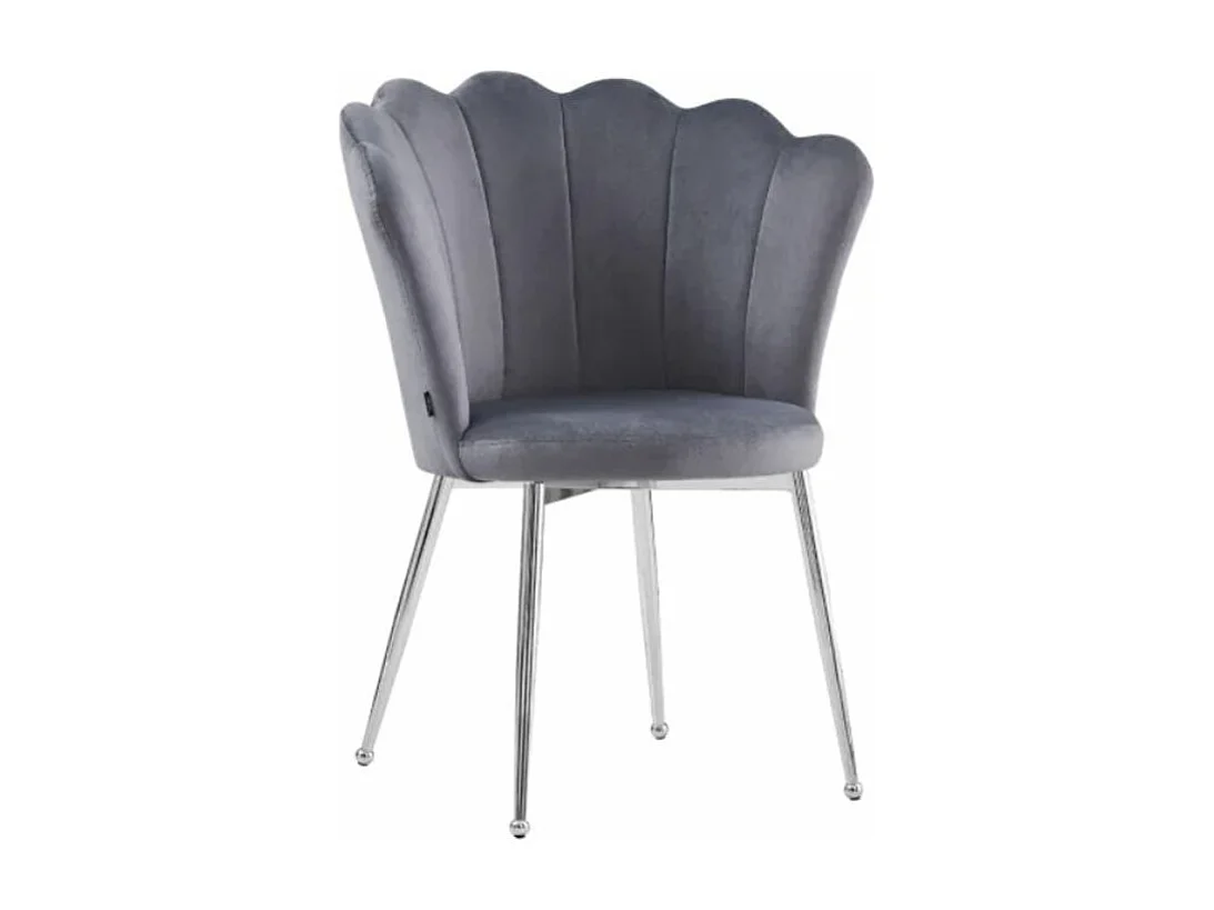 Chaise moderne velours et pieds métal chromé Pétale - Lot de 2-Couleur Gris