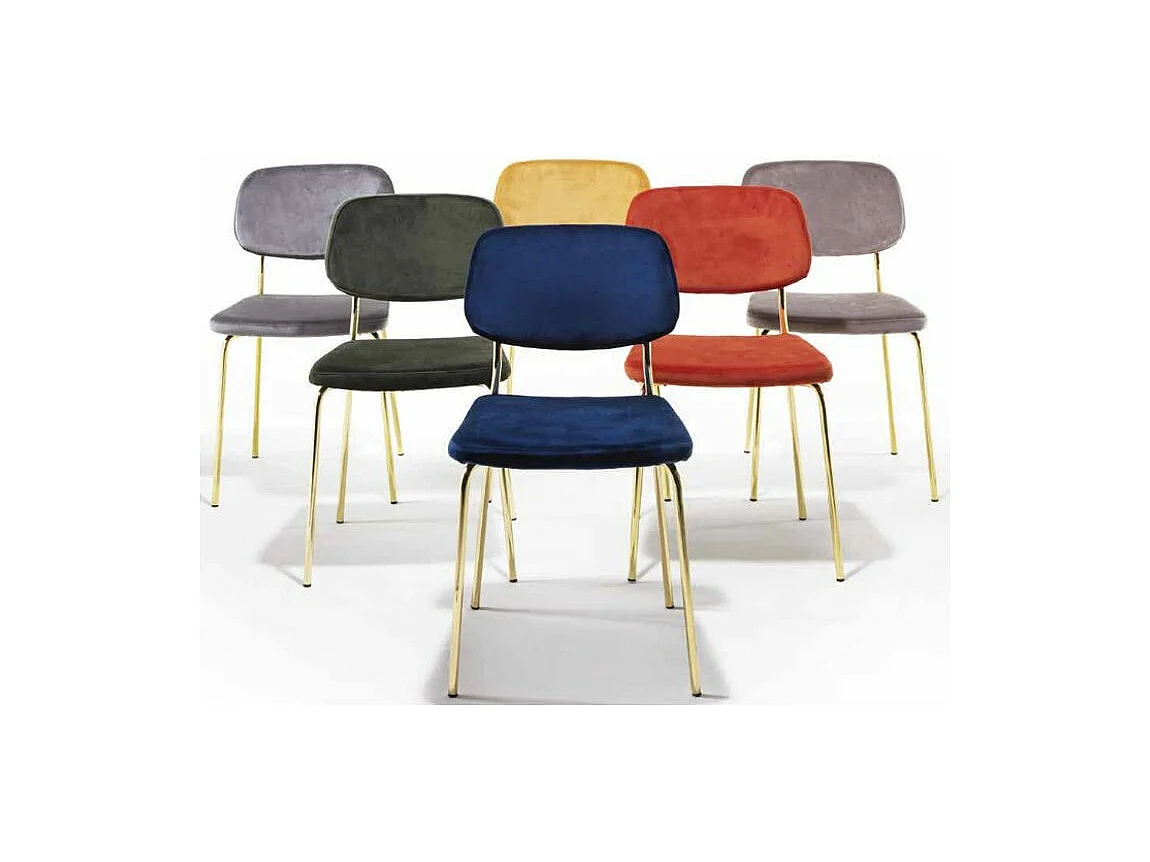 Chaise moderne en velours et pieds en laiton brossé doré Zola - Lot de 2-Couleur Jaune