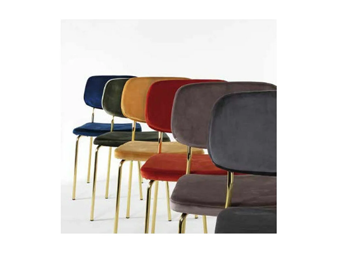 Chaise moderne en velours et pieds en laiton brossé doré Zola - Lot de 2-Couleur Jaune