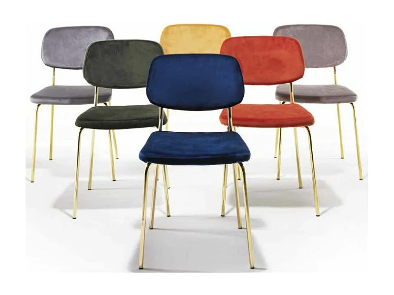 Chaise moderne en velours et pieds en laiton brossé doré Zola - Lot de 2-Couleur Jaune