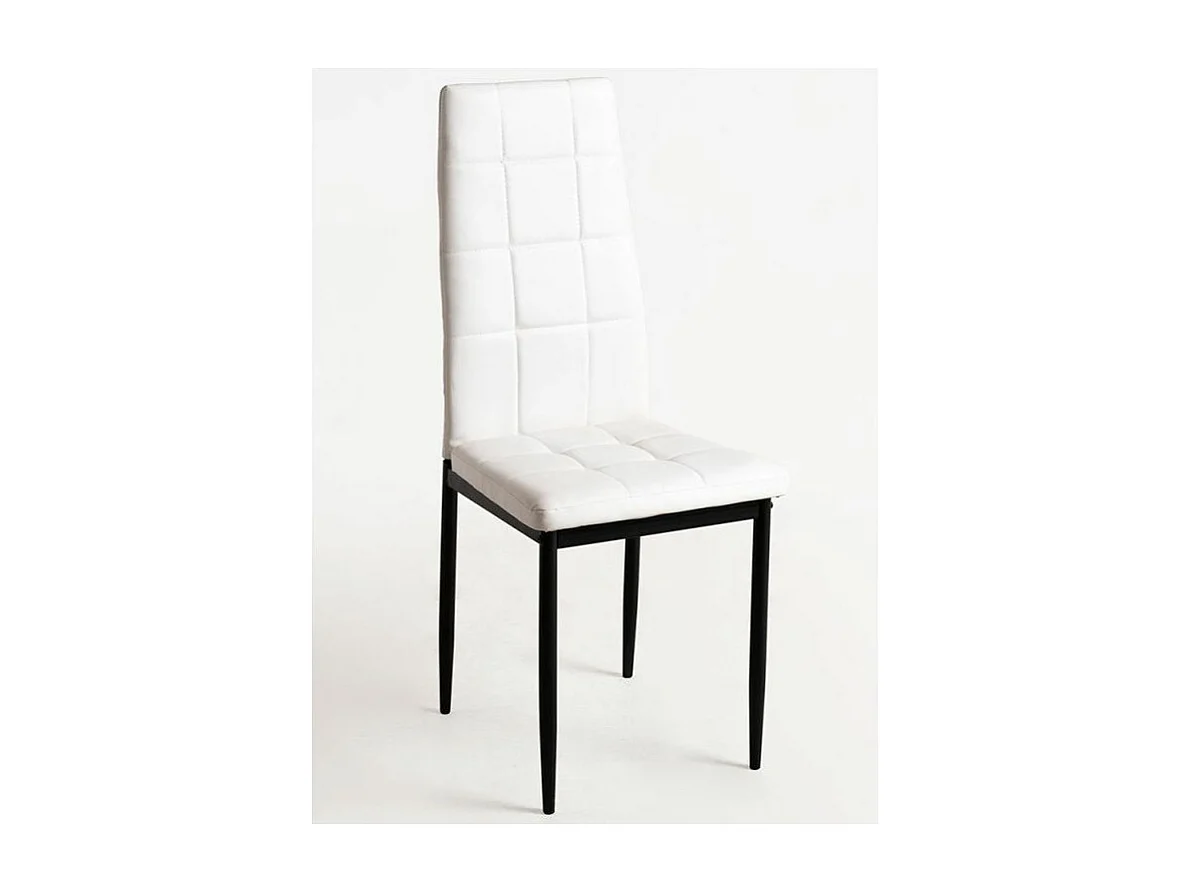 Chaise simili cuir blanc capitonné et pieds acier noir Kentor