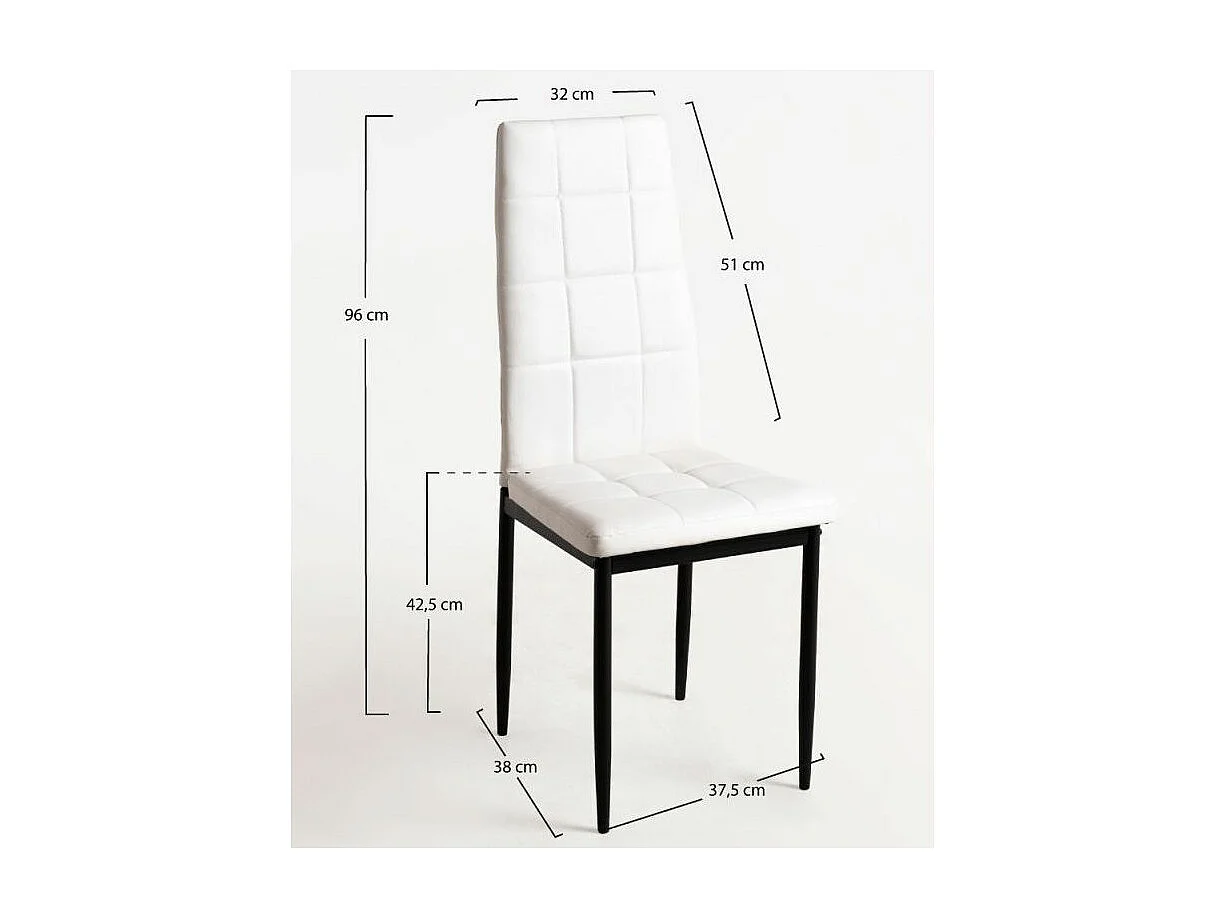 Chaise simili cuir blanc capitonné et pieds acier noir Kentor