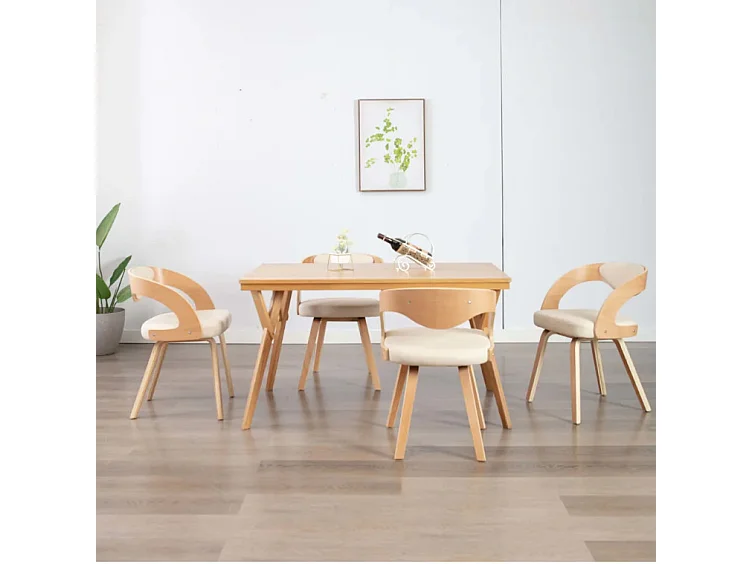 Chaise de salle à manger bois clair et simili cuir beige Canva - Lot de 4