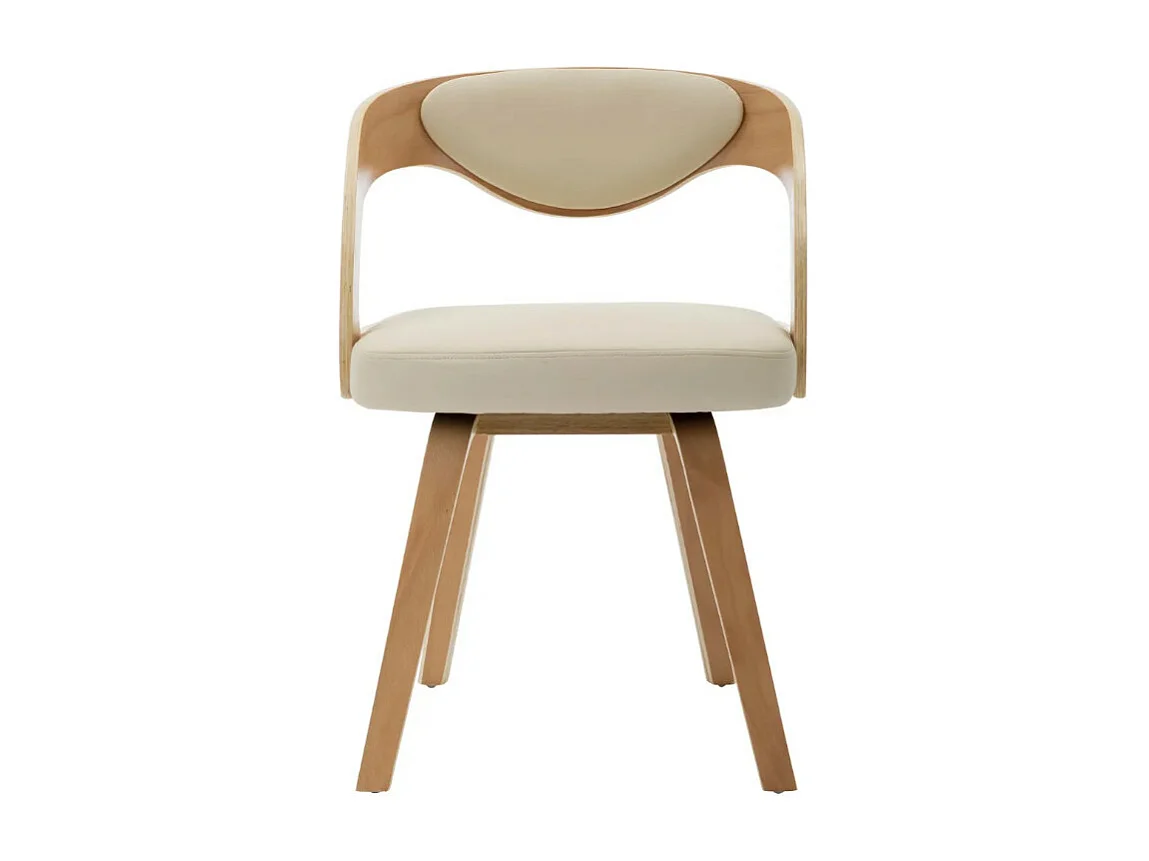 Chaise de salle à manger bois clair et simili cuir beige Canva - Lot de 4