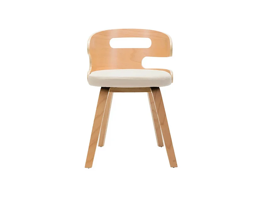 Chaise de salle à manger bois courbé clair et simili cuir beige Laetitia - Lot de 2