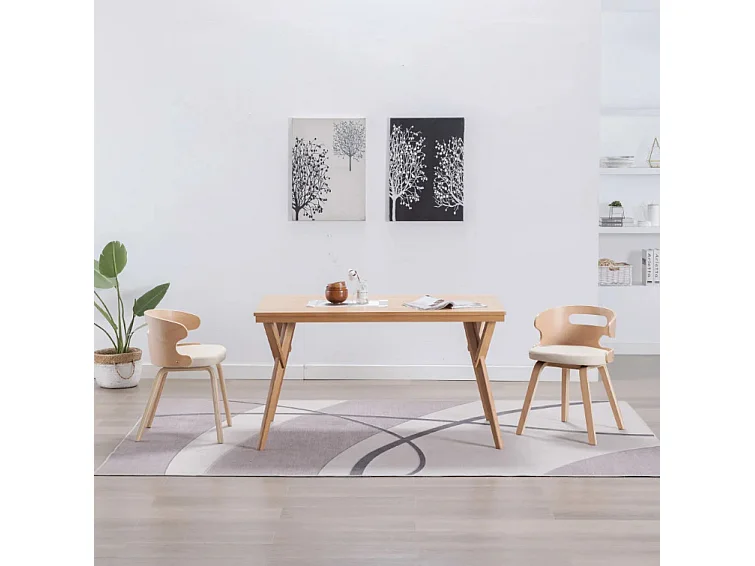 Chaise de salle à manger bois courbé clair et simili cuir beige Laetitia - Lot de 2