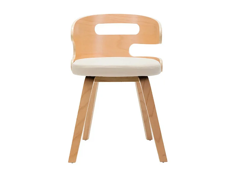 Chaise de salle à manger bois courbé clair et simili cuir beige Laetitia - Lot de 2