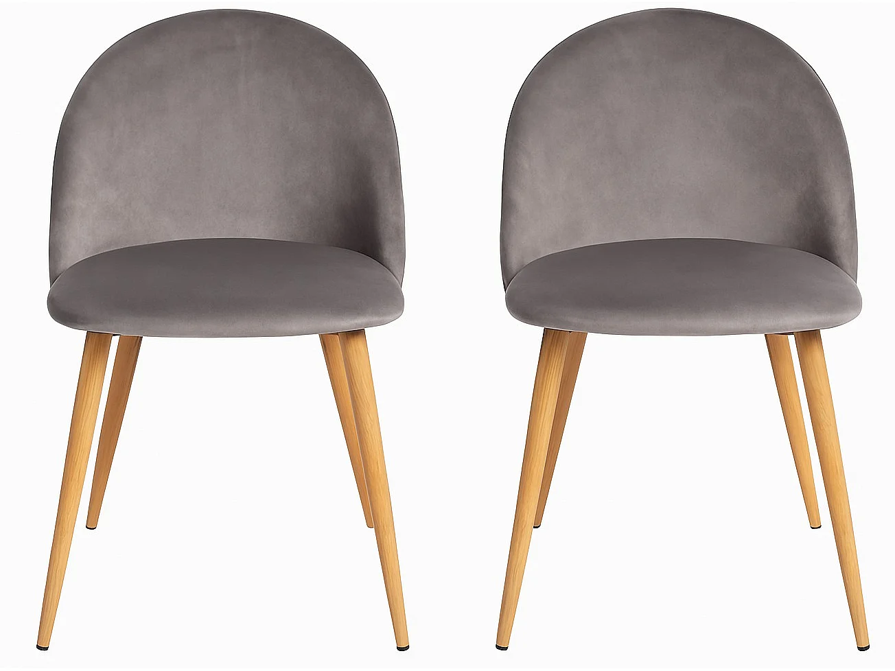 Lot de 2 chaises Kazon - Velours élégant et pieds métal effet bois clair-Couleur Gris clair