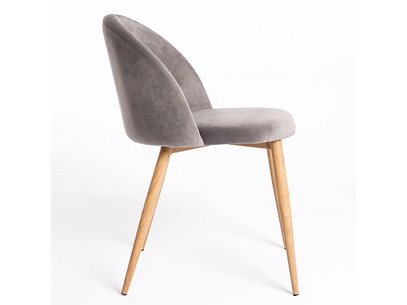 Lot de 2 chaises Kazon - Velours élégant et pieds métal effet bois clair-Couleur Gris clair