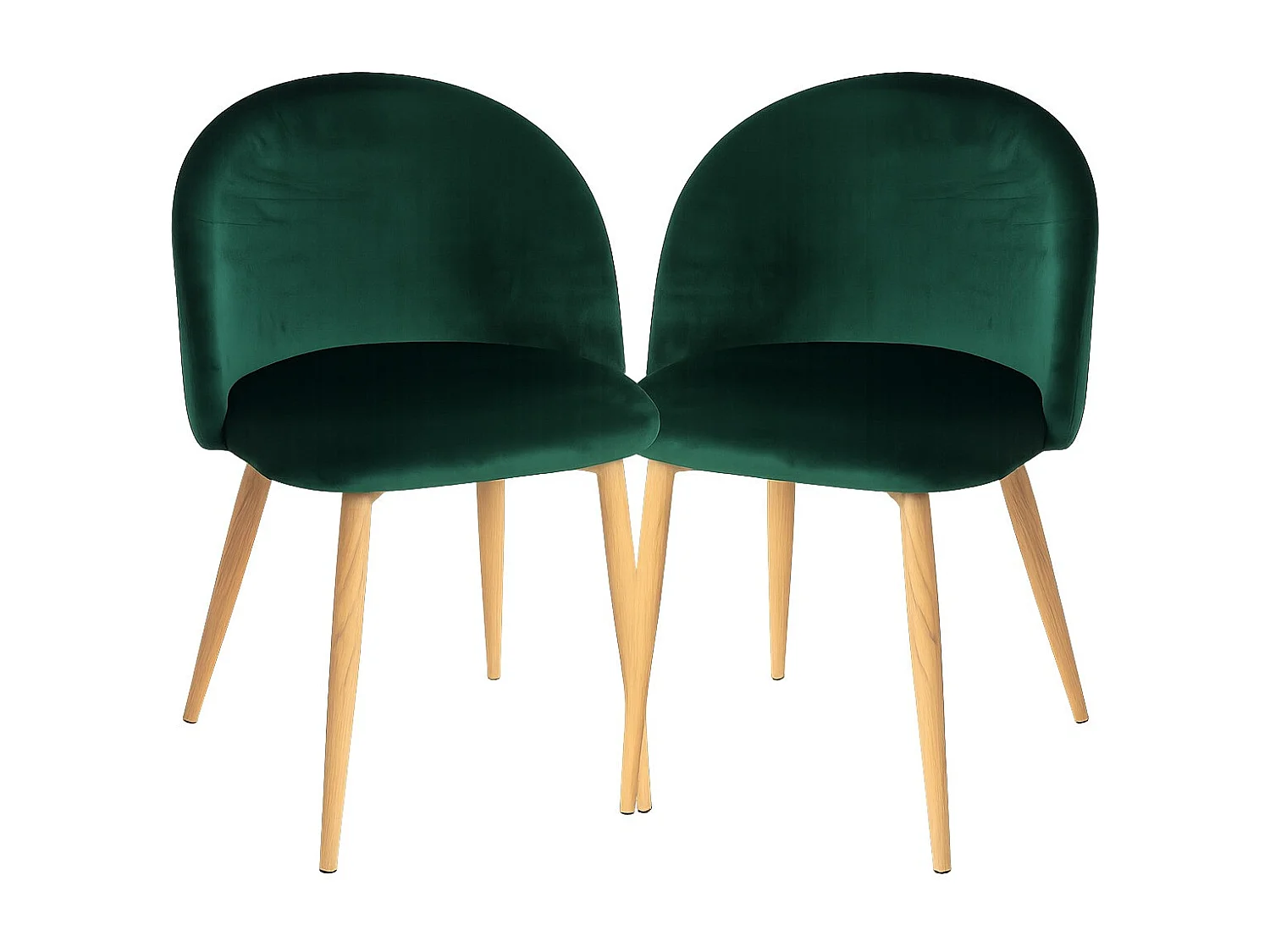 Lot de 2 chaises Kazon - Velours élégant et pieds métal effet bois clair-Couleur Gris clair