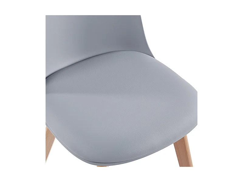 Chaise nordique naturel et gris avec un coussin d'assise en simili cuir Dekan