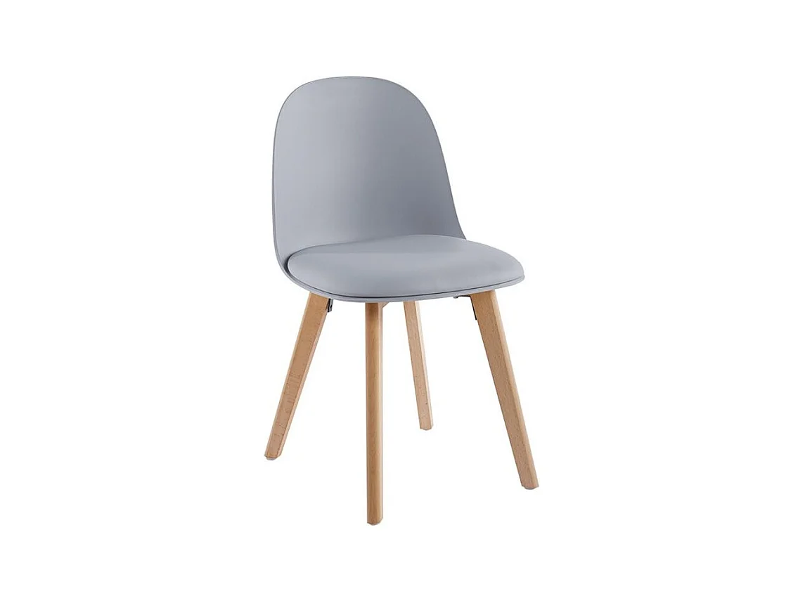 Chaise nordique naturel et gris avec un coussin d'assise en simili cuir Dekan