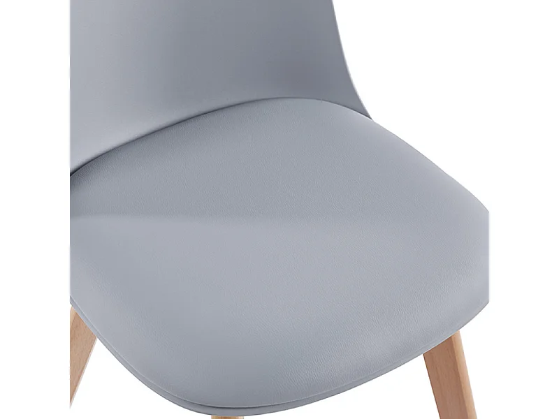 Silla nórdica natural y gris con cojín de asiento símil piel Dekan