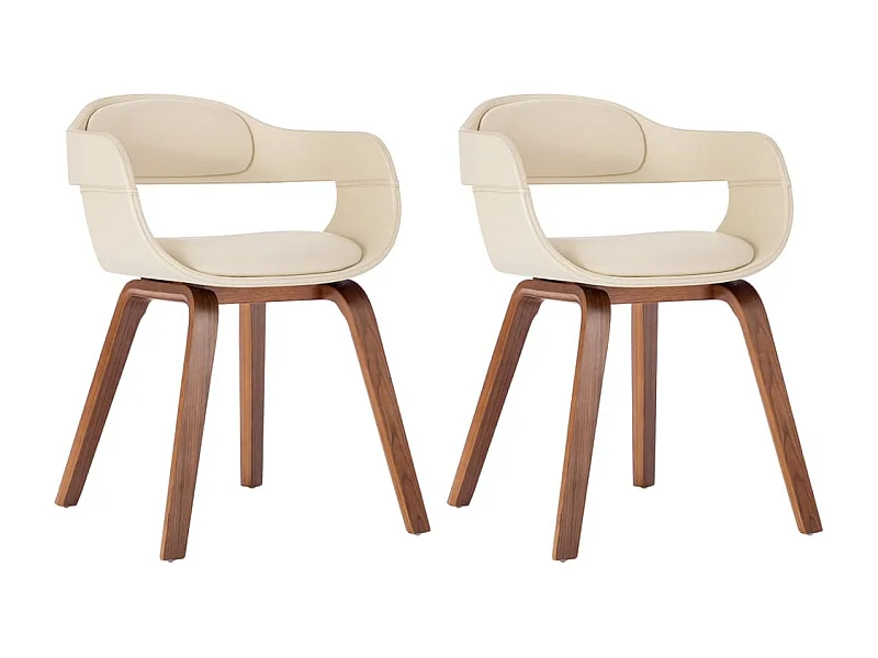 Chaises de salle à manger 2 pcs Crème Similicuir et bois courbé