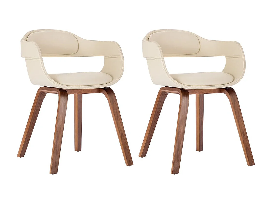 Chaises de salle à manger 2 pcs Crème Similicuir et bois courbé