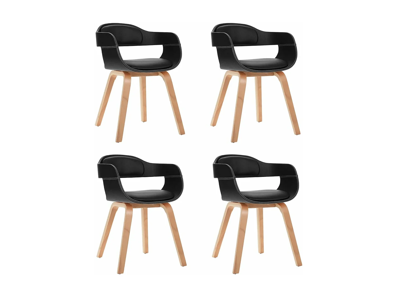 Chaises de salle à manger 4 pcs Noir Bois courbé et similicuir 4