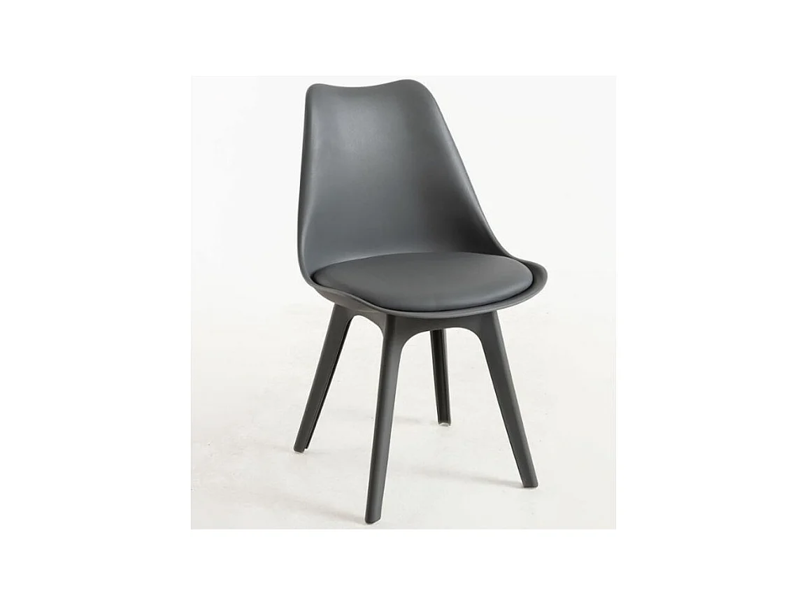 Chaise moderne polypropylène et coussin d'assise simili cuir gris foncé Arko - Lot de 2
