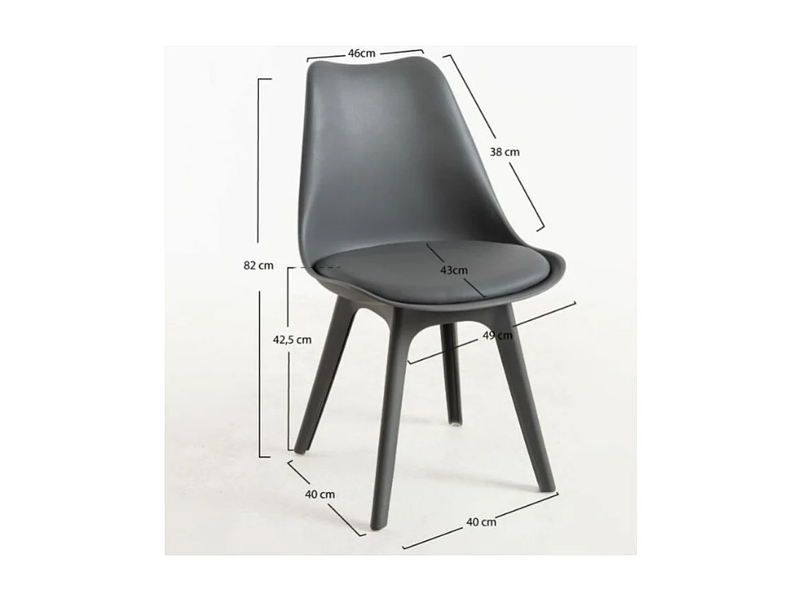 Silla moderna Arko de polipropileno y cojín de asiento de piel sintética gris oscuro
