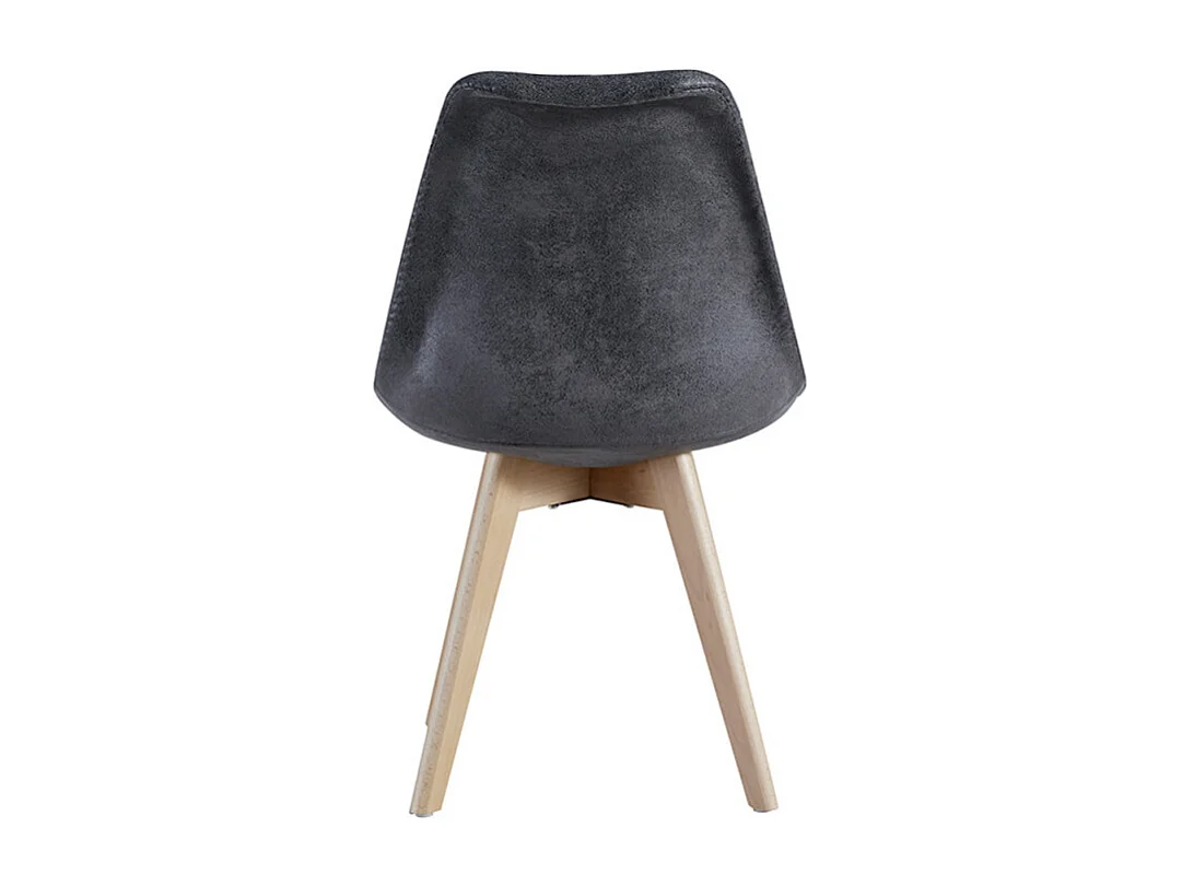 Silla Zaka con asiento vintage símil piel y patas de madera natural-Color Gris oscuro