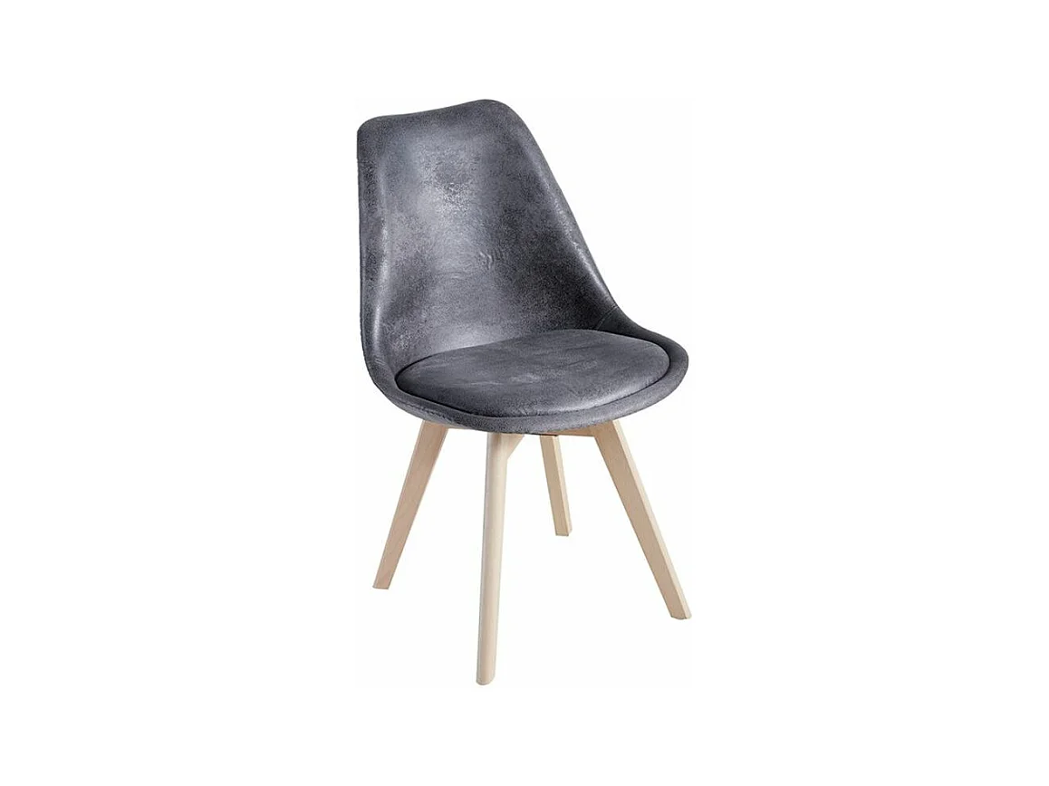 Chaise avec assise simili cuir vintage et pieds en bois naturel Zaka-Couleur Gris foncé