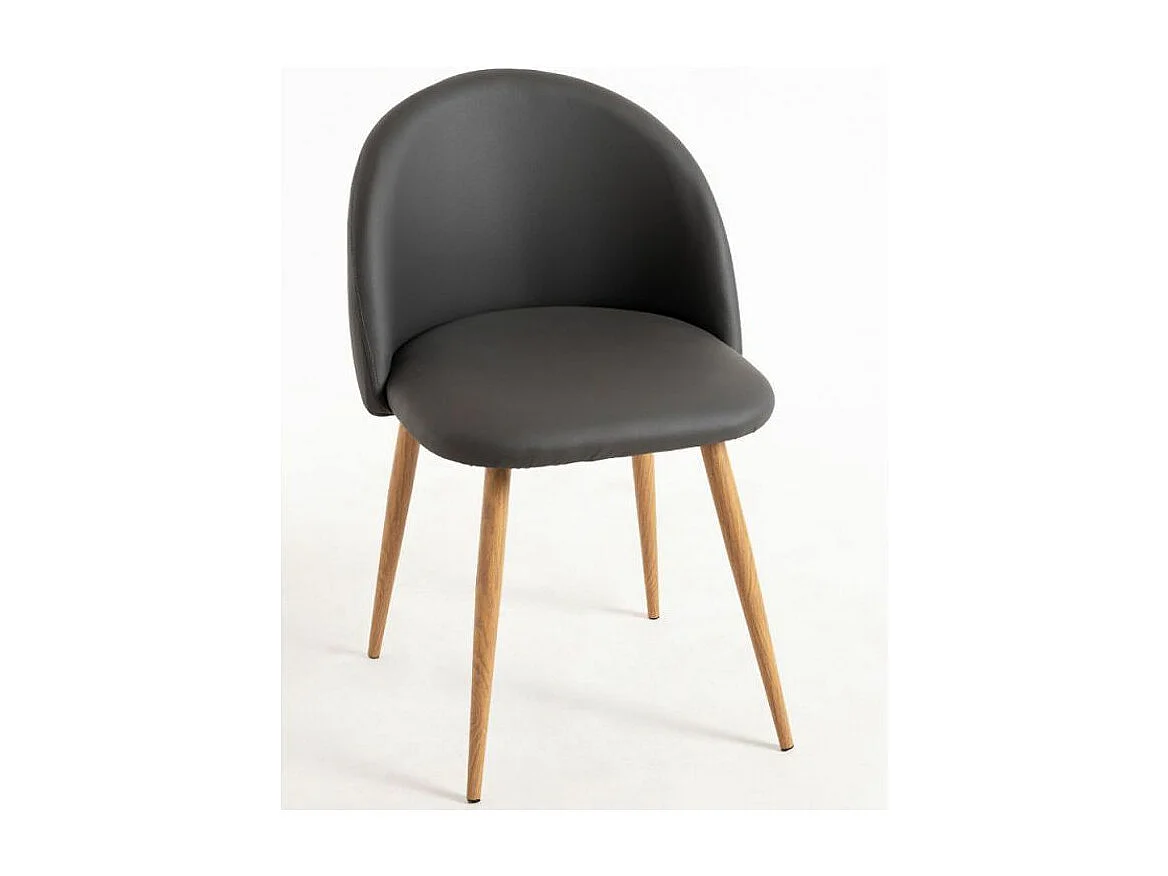 Lot de 2 chaises Kazon - Simili cuir élégant et pieds métal effet bois clair-Couleur Gris foncé