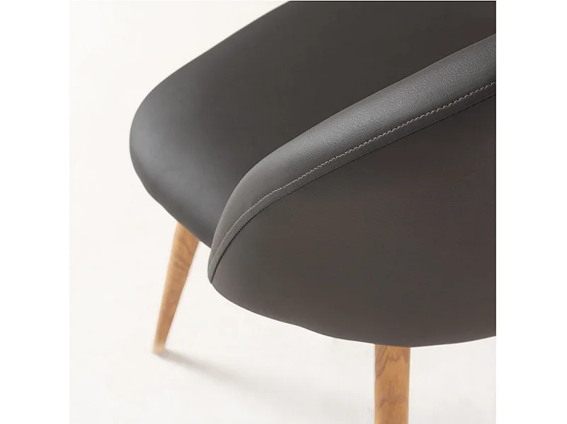 Lot de 2 chaises Kazon - Simili cuir élégant et pieds métal effet bois clair-Couleur Gris foncé