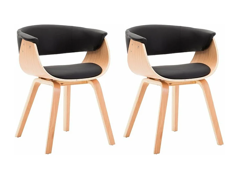 Chaise de salle à manger bois clair courbé et similicuir noir Kobaly - Lot de 2