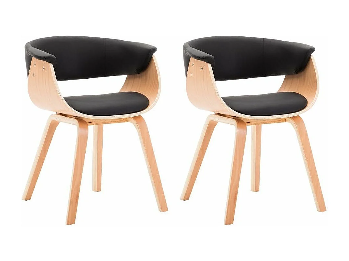 Chaise de salle à manger bois clair courbé et similicuir noir Kobaly - Lot de 2