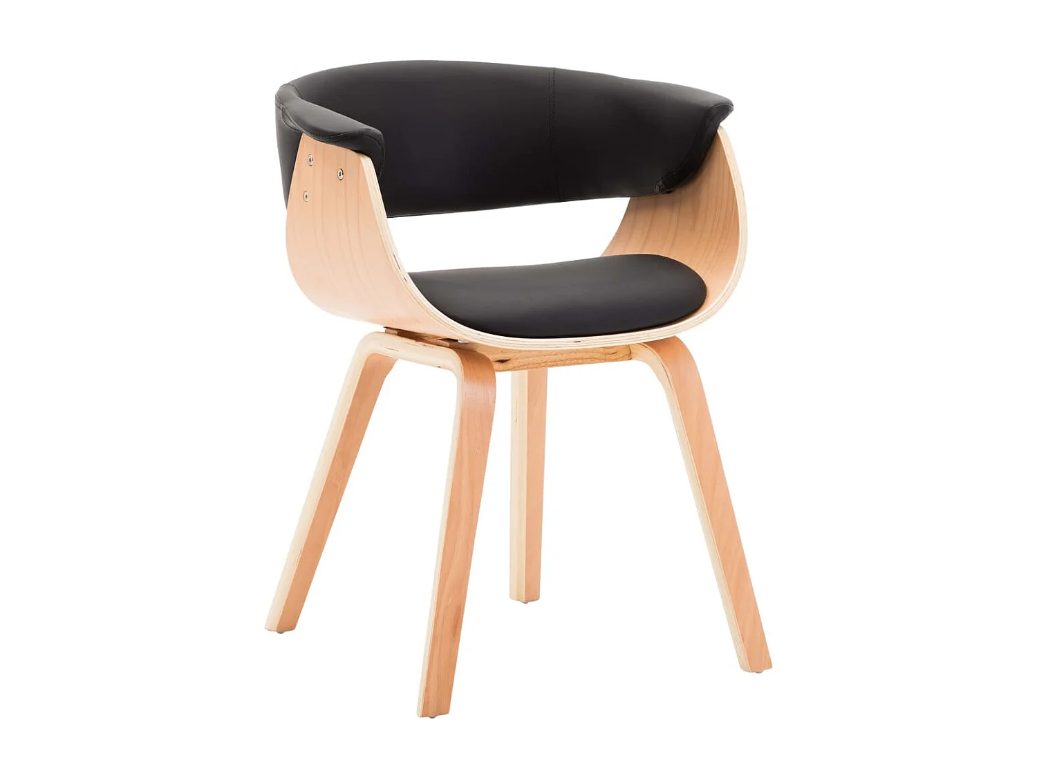 Chaise de salle à manger bois clair courbé et similicuir noir Kobaly - Lot de 2