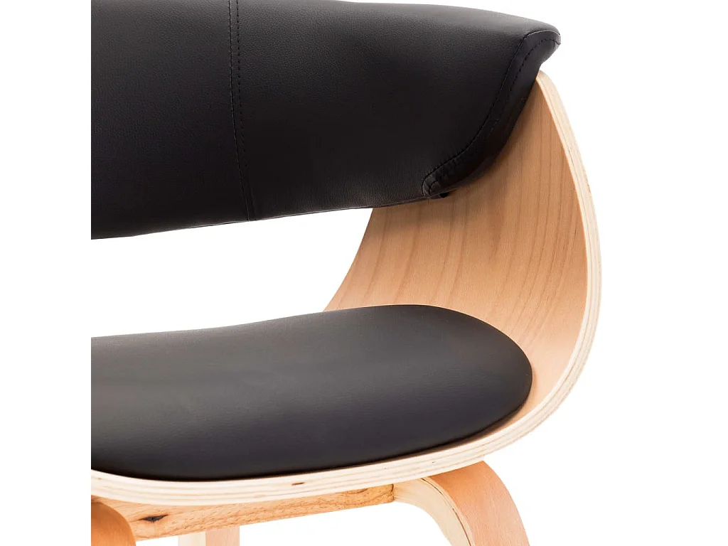 Chaise de salle à manger bois clair courbé et similicuir noir Kobaly - Lot de 2