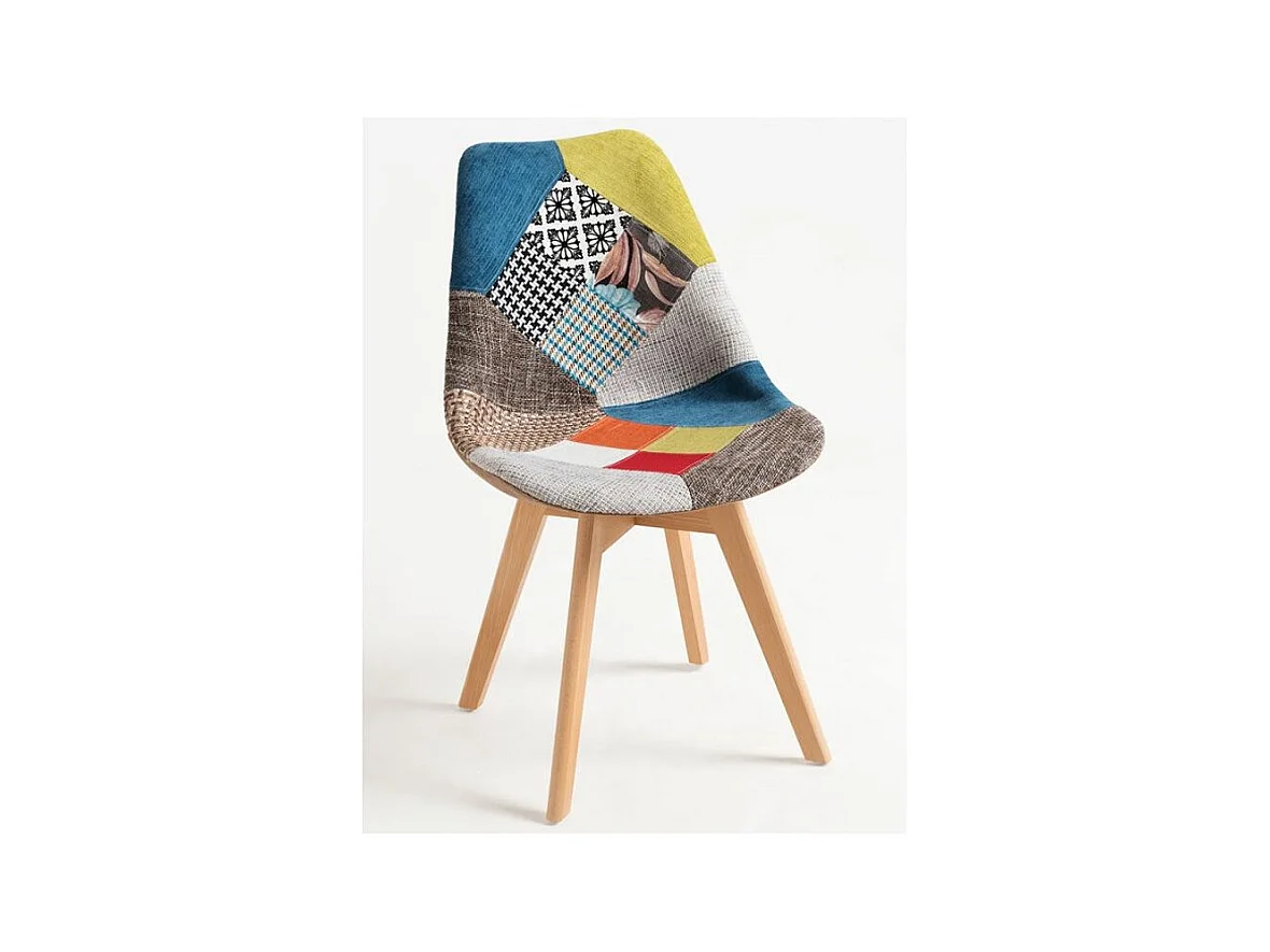 Chaise patchwork multicouleurs et pieds hêtre naturel Banki