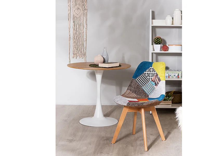 Chaise patchwork multicouleurs et pieds hêtre naturel Banki