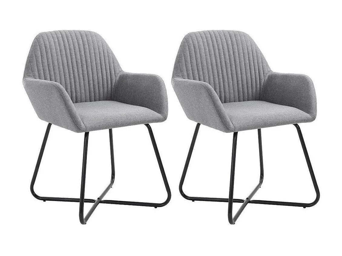 Chaise tissu gris clair et pieds métal noir Mikee - Lot de 2