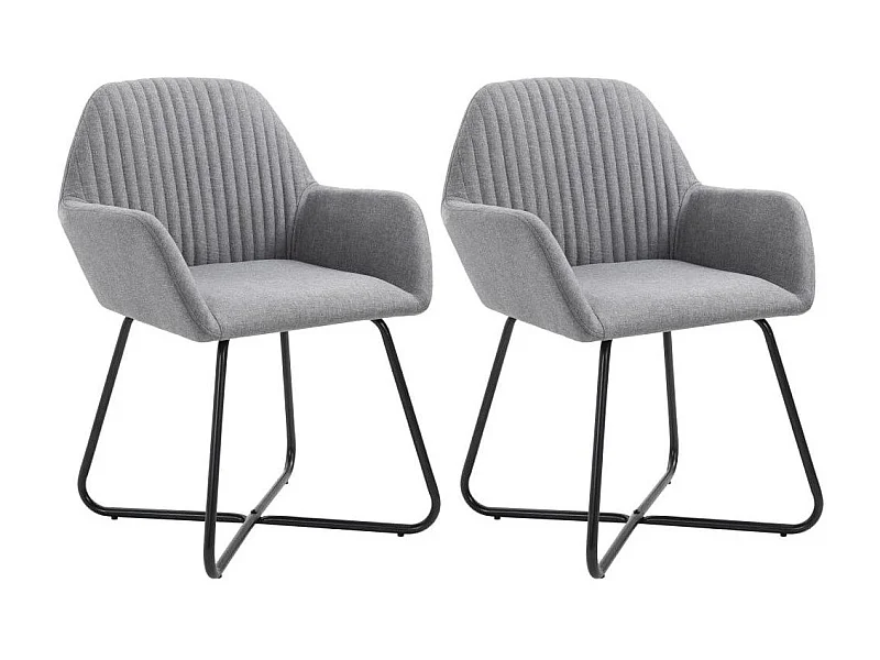 Chaise tissu gris clair et pieds métal noir Mikee - Lot de 2