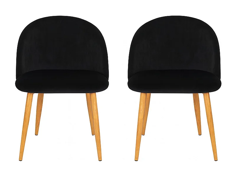 Lot de 2 chaises Kazon - Velours élégant et pieds métal effet bois clair-Couleur Noir