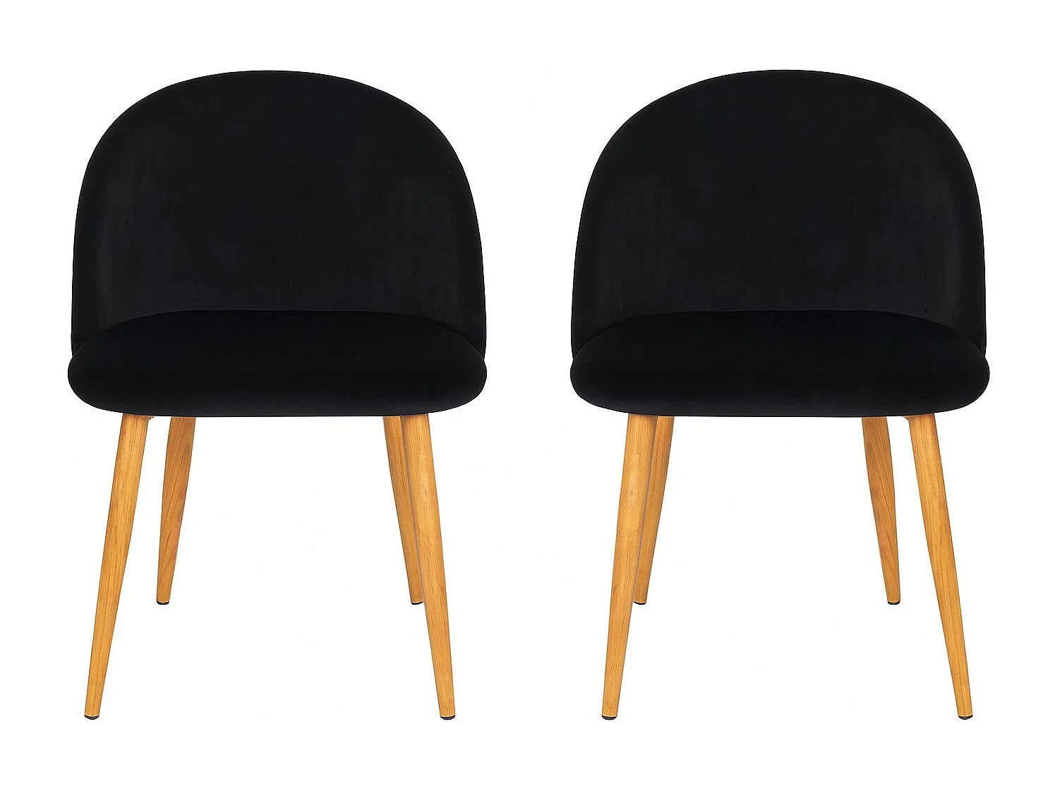 Lot de 2 chaises Kazon - Velours élégant et pieds métal effet bois clair-Couleur Noir