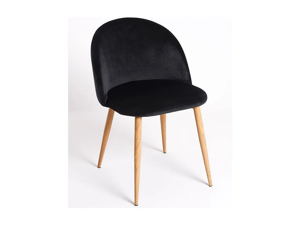 Lot de 2 chaises Kazon - Velours élégant et pieds métal effet bois clair-Couleur Noir