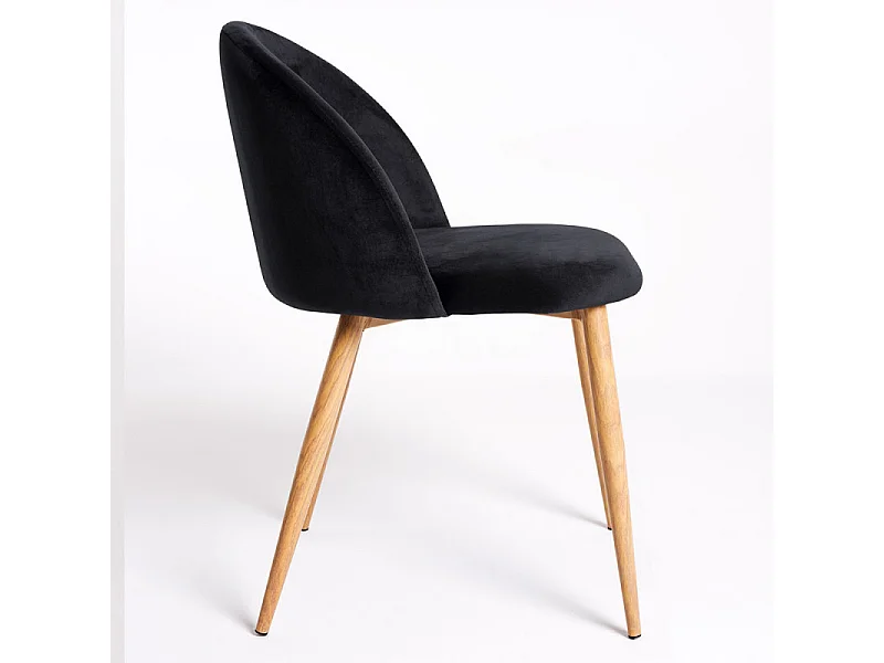 Lot de 2 chaises Kazon - Velours élégant et pieds métal effet bois clair-Couleur Noir