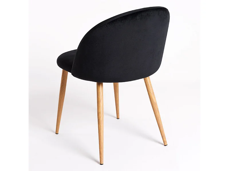 Lot de 2 chaises Kazon - Velours élégant et pieds métal effet bois clair-Couleur Noir