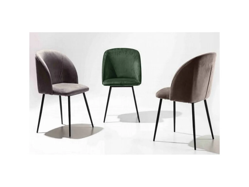 Chaise avec accoudoir moderne velours et métal noir Markaly - Lot de 2-Couleur Beige clair