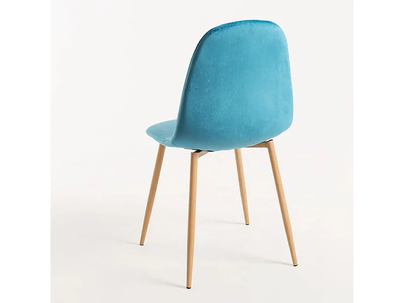 Silla Kuza de terciopelo azul turquesa con patas de metal efecto madera natural - Lote de 2