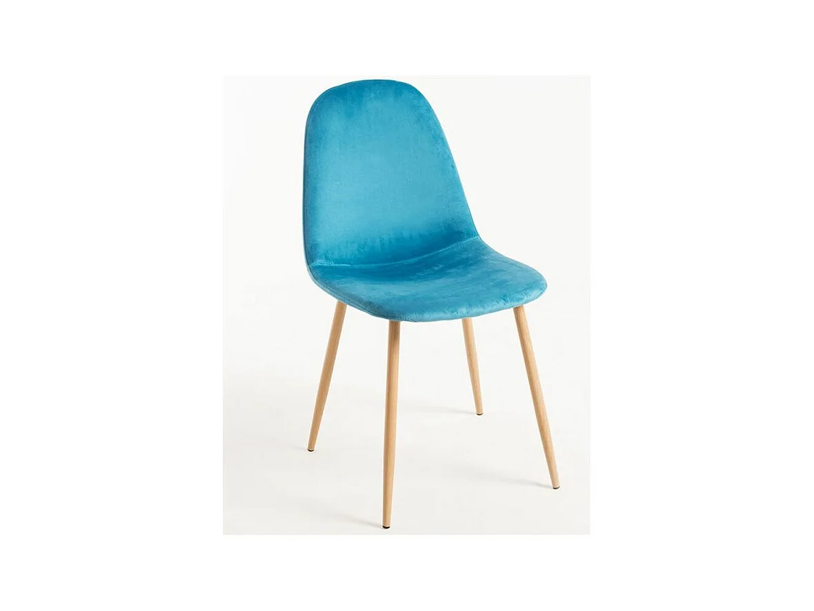 Chaise velours bleu turquoise et pieds métal effet bois naturel Kuza - Lot de 2