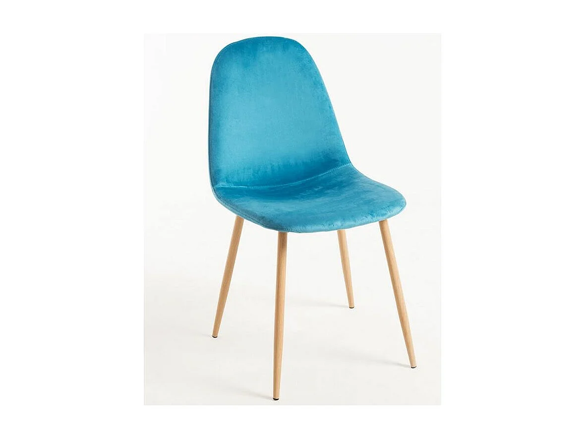 Chaise velours bleu turquoise et pieds métal effet bois naturel Kuza - Lot de 2