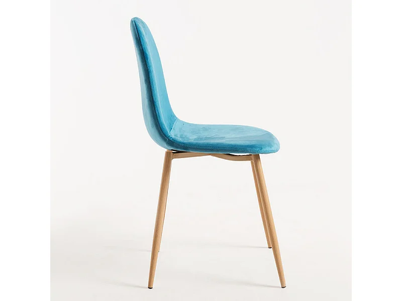 Chaise velours bleu turquoise et pieds métal effet bois naturel Kuza - Lot de 2